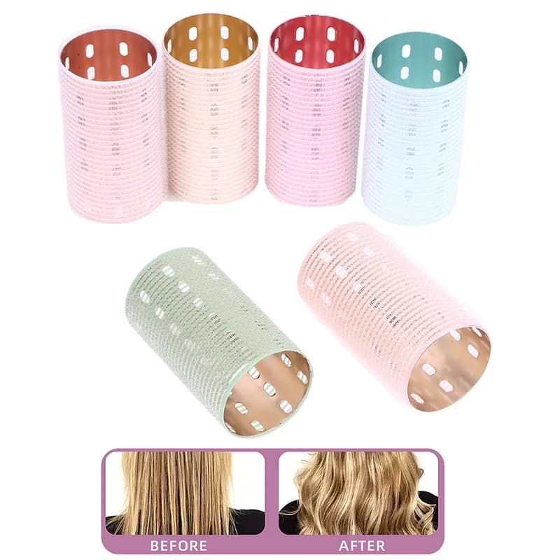 5*9cm pure nylon self-adhesive hair roller with hook and ring, colored aluminum core, volume heat, styling