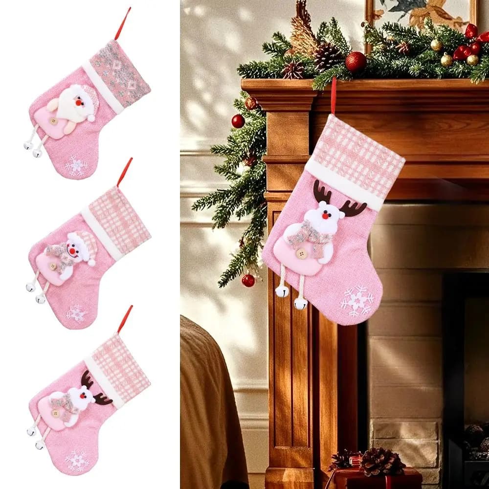 New Large Christmas Socks Santa Claus Pink Xmas Ornaments Elk Christmas Decorations Xmas Socks Merry Christmas