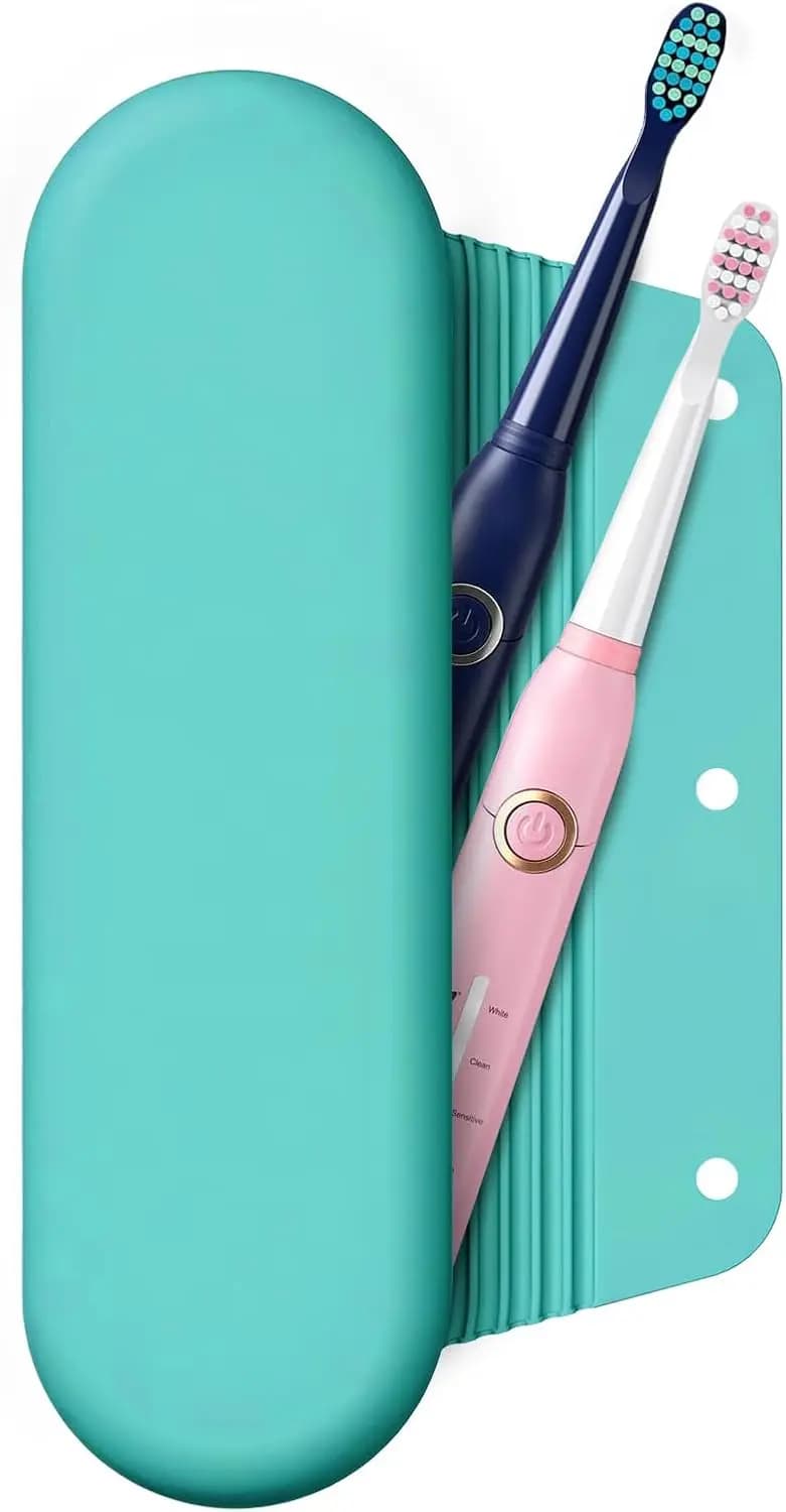 Custodia da viaggio in silicone verde menta per spazzolino, compatibile con spazzolini elettrici e manuali, chiusura magnetica, per palestra e viaggi