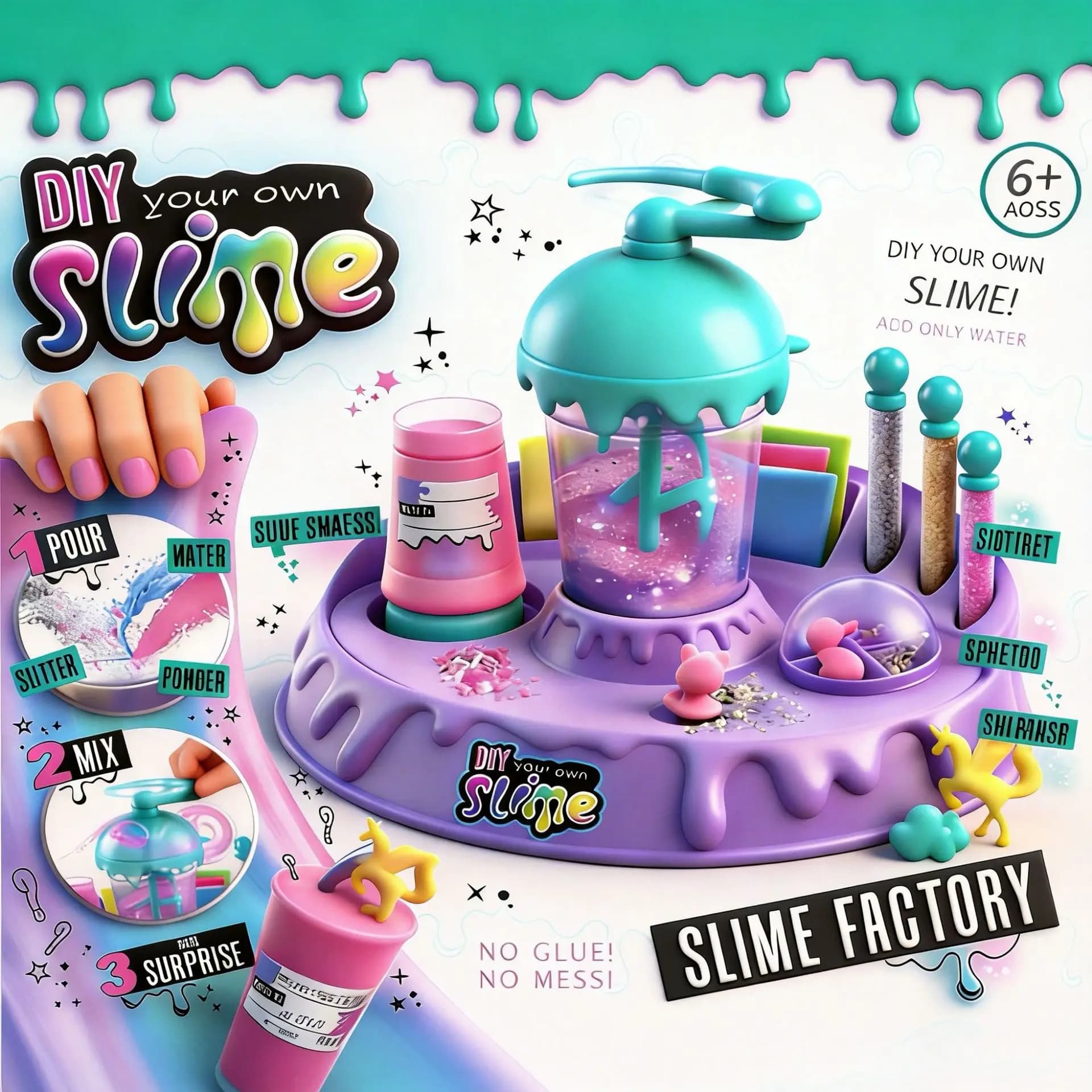 Set di Slime Cristallino IY con Shaker, Kit di Slime Magico in Polvere, Giocattolo Educativo Antistress Fatto a Mano, Stile Principessa