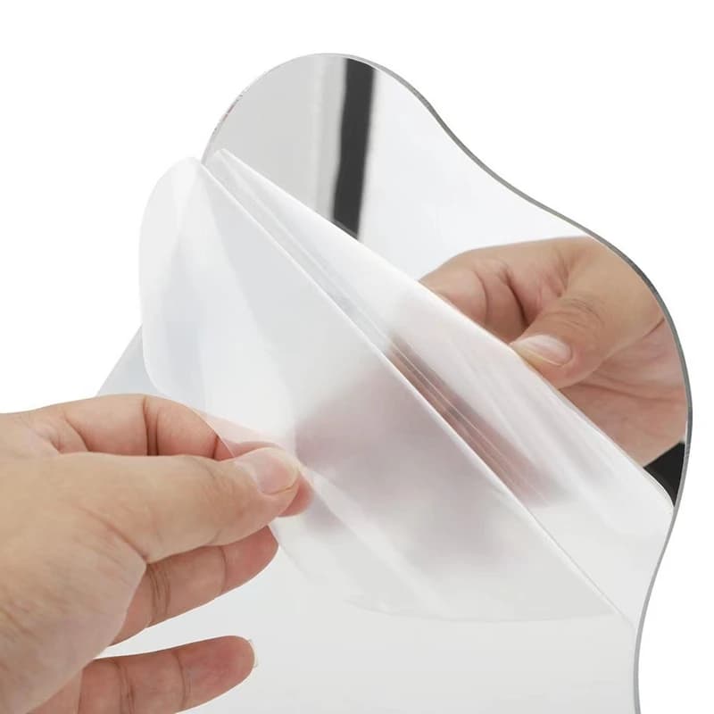 A60F-Aesthetic Vanity Mirror Frameless, Decorative Desk Tabletop Acrylic Mirrors With Wooden Stand