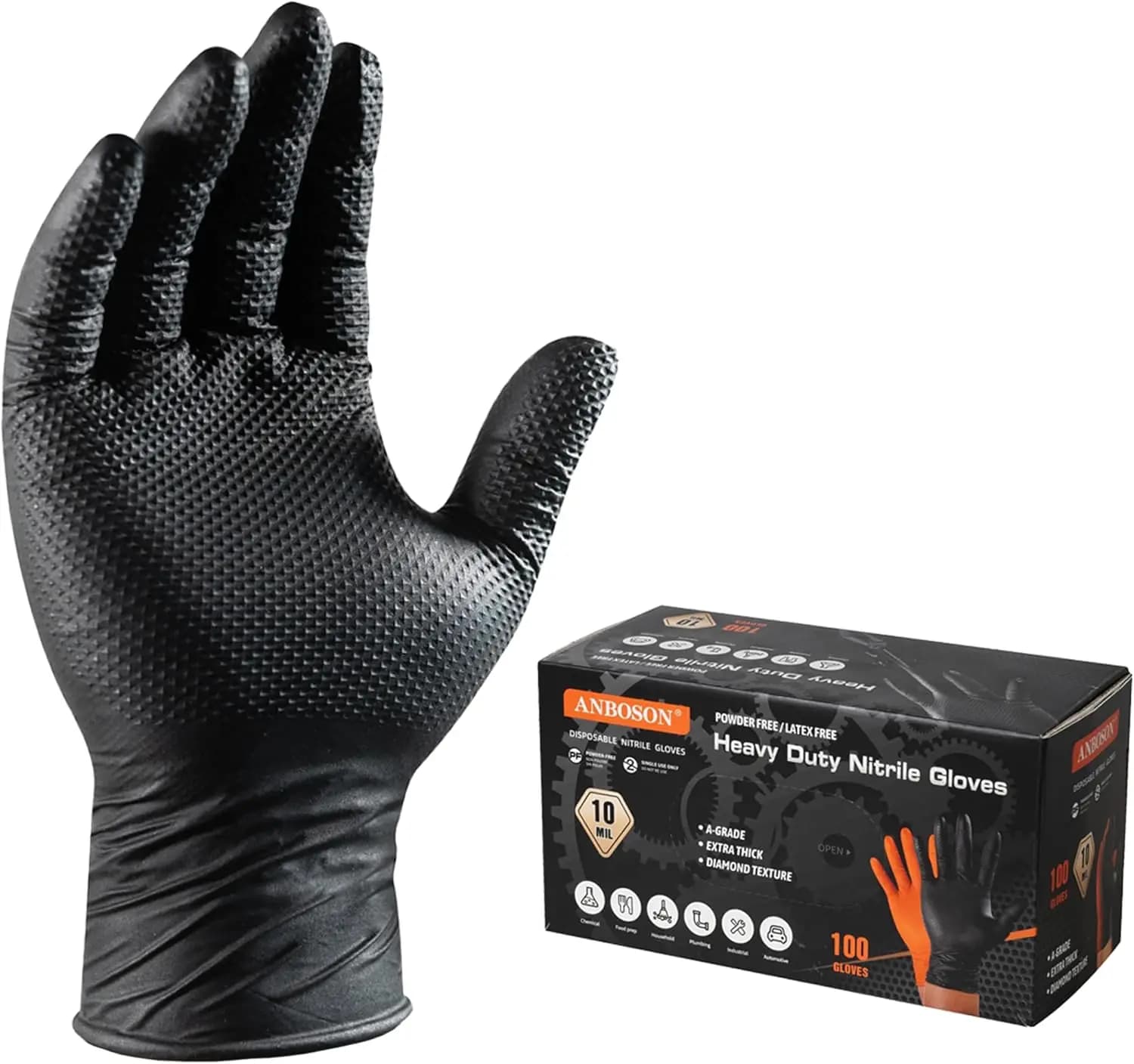 Guanti in Nitrile Testurizzati Diamantati da 10 Mil, Monouso Resistenti, Extra Spessi, Senza Lattice e Senza Polvere, Resistenti a Prodotti Chimici e Forature