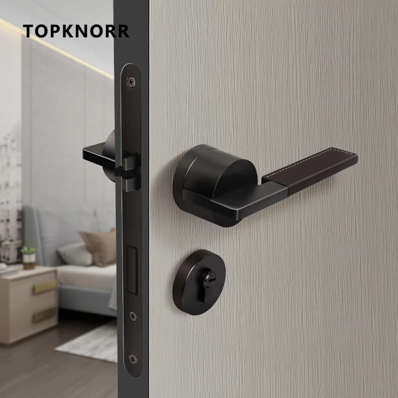 Serratura per porta in vera pelle maniglia per porta in pelle per camera da letto interna grigio nero serratura per porta in legno magnetica silenziosa nordica serratura per camera divisa