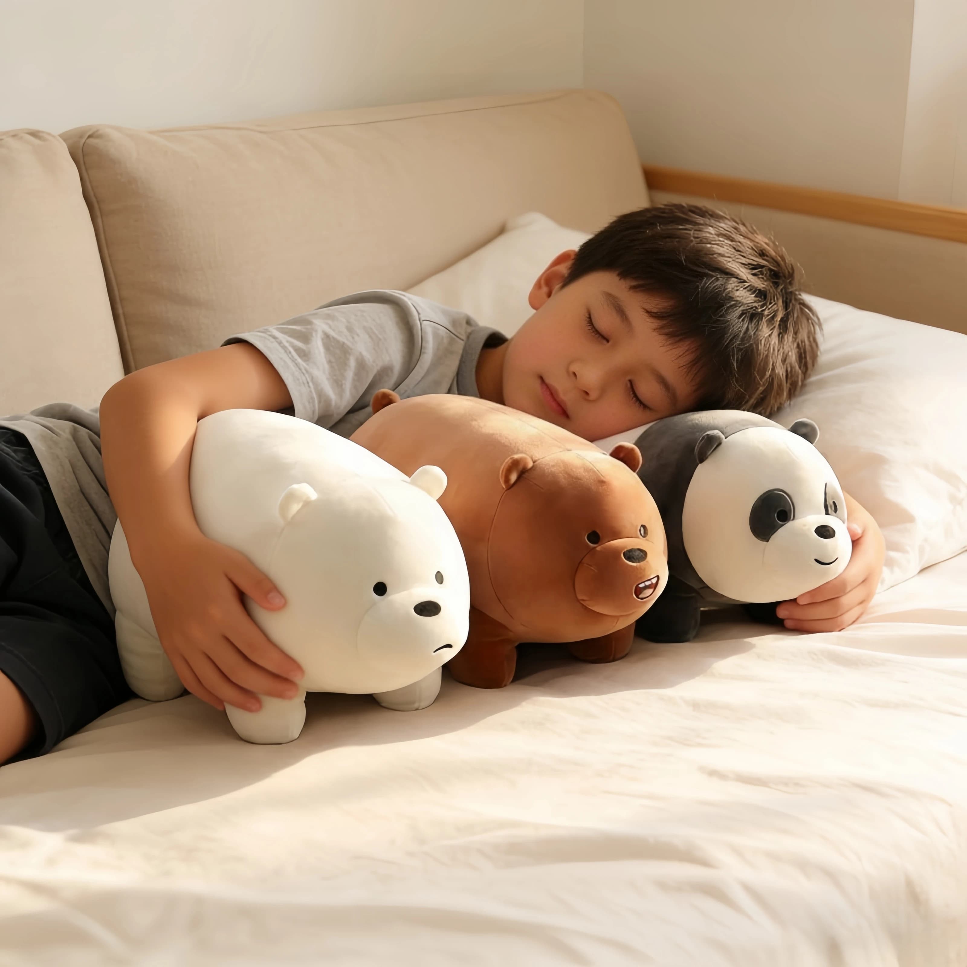 Peluche Gigante Ultra Morbido Orso dei Cartoni Animati We Bare Bears, Orso Polare Marrone Imbottito, Cuscini Morbidi per Divano, Bambole da Coccolare, Regalo