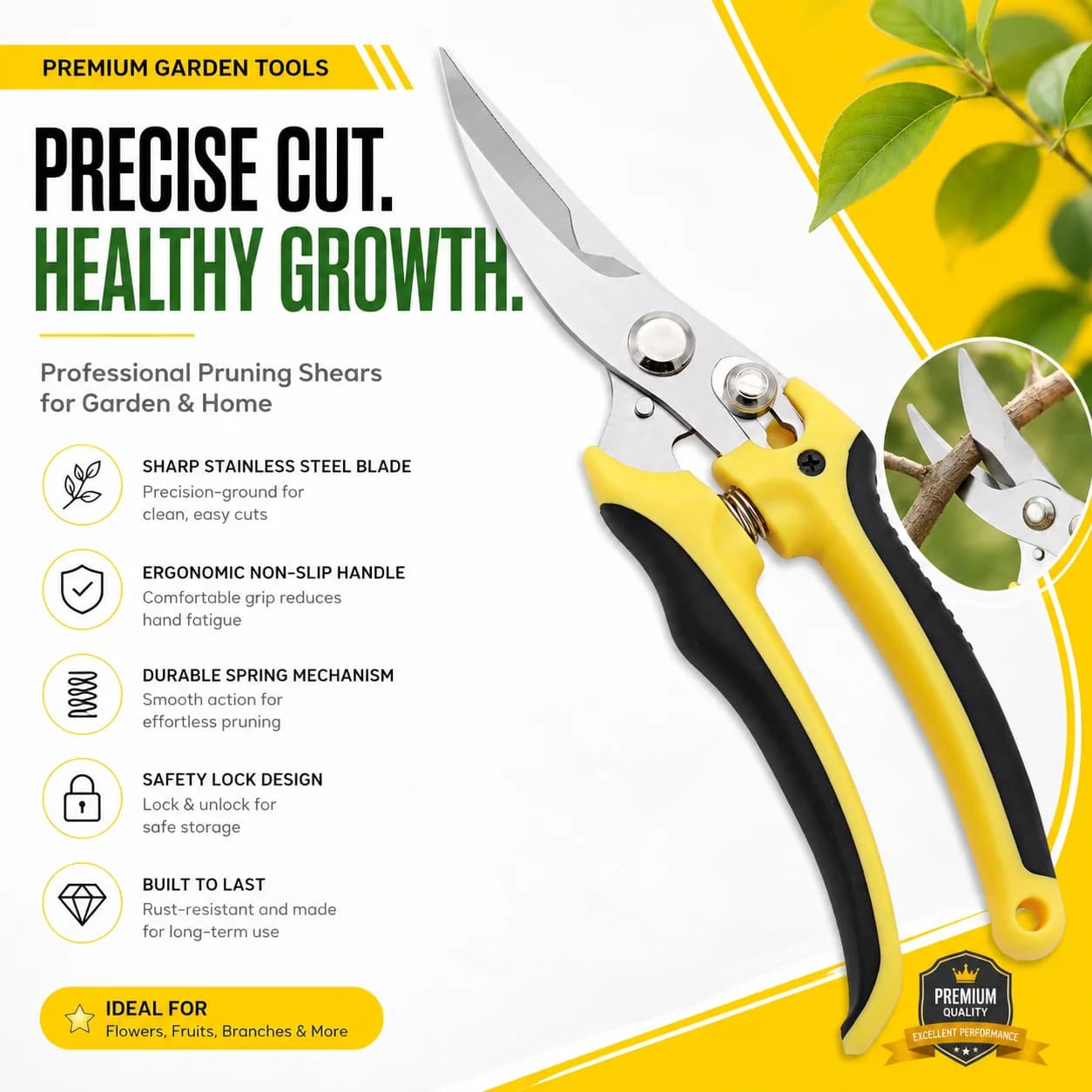 Stainless Steel Pruning Shears Garden Scissors Fruit Picking Tool for Grapes Fruit Trees Flowers Branch Trimming Cutter