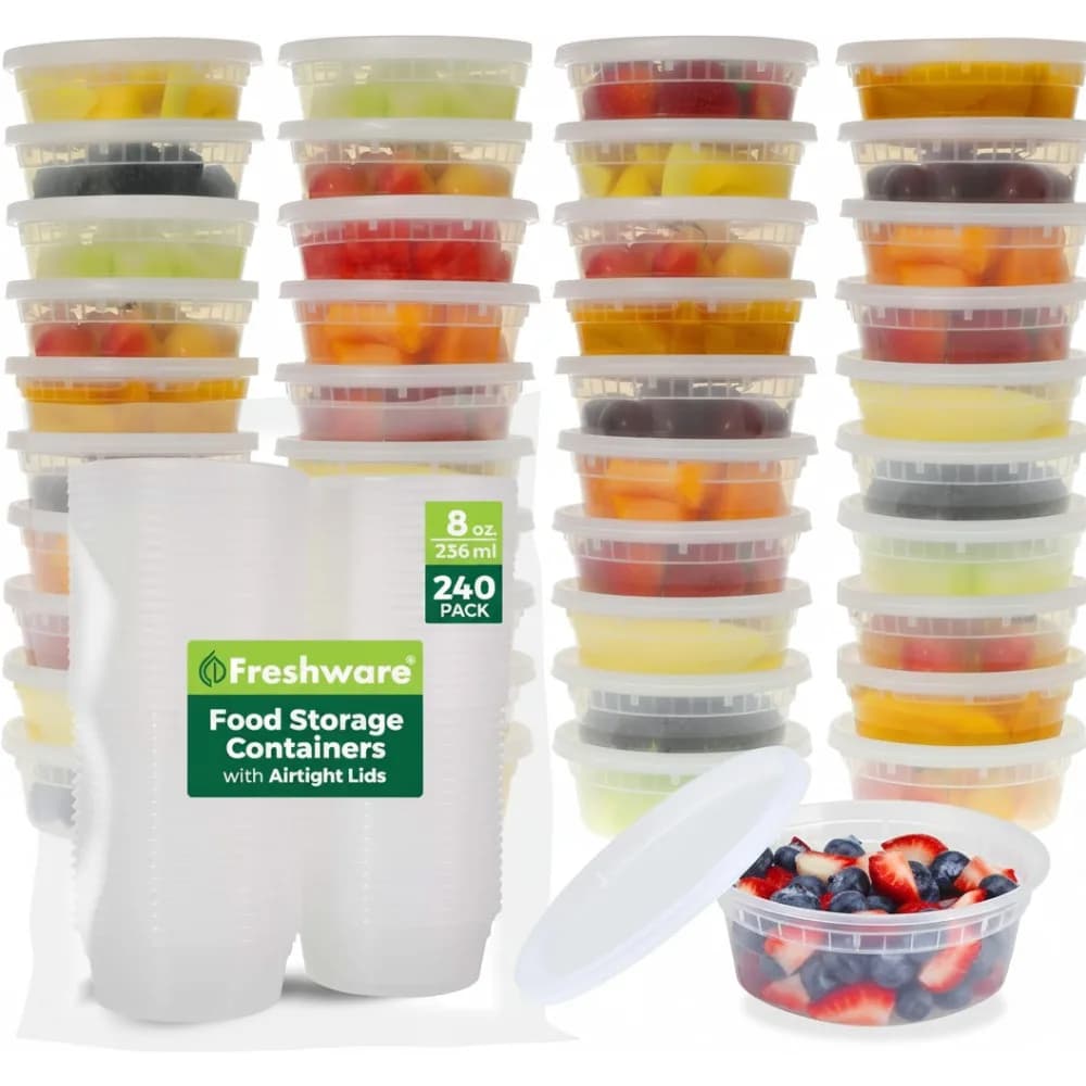 Contenitori in plastica per alimenti da 8 once con coperchi, senza BPA, a tenuta stagna, adatti al microonde e alla lavastoviglie per la preparazione dei pasti e snack