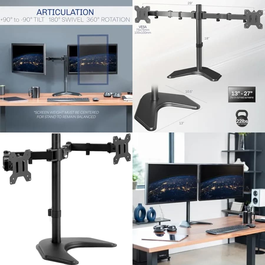 Supporto da Scrivania STAND-V002F per 2 Monitor LED LCD fino a 27 Pollici, Bracci Completamente Regolabili e Resistenti