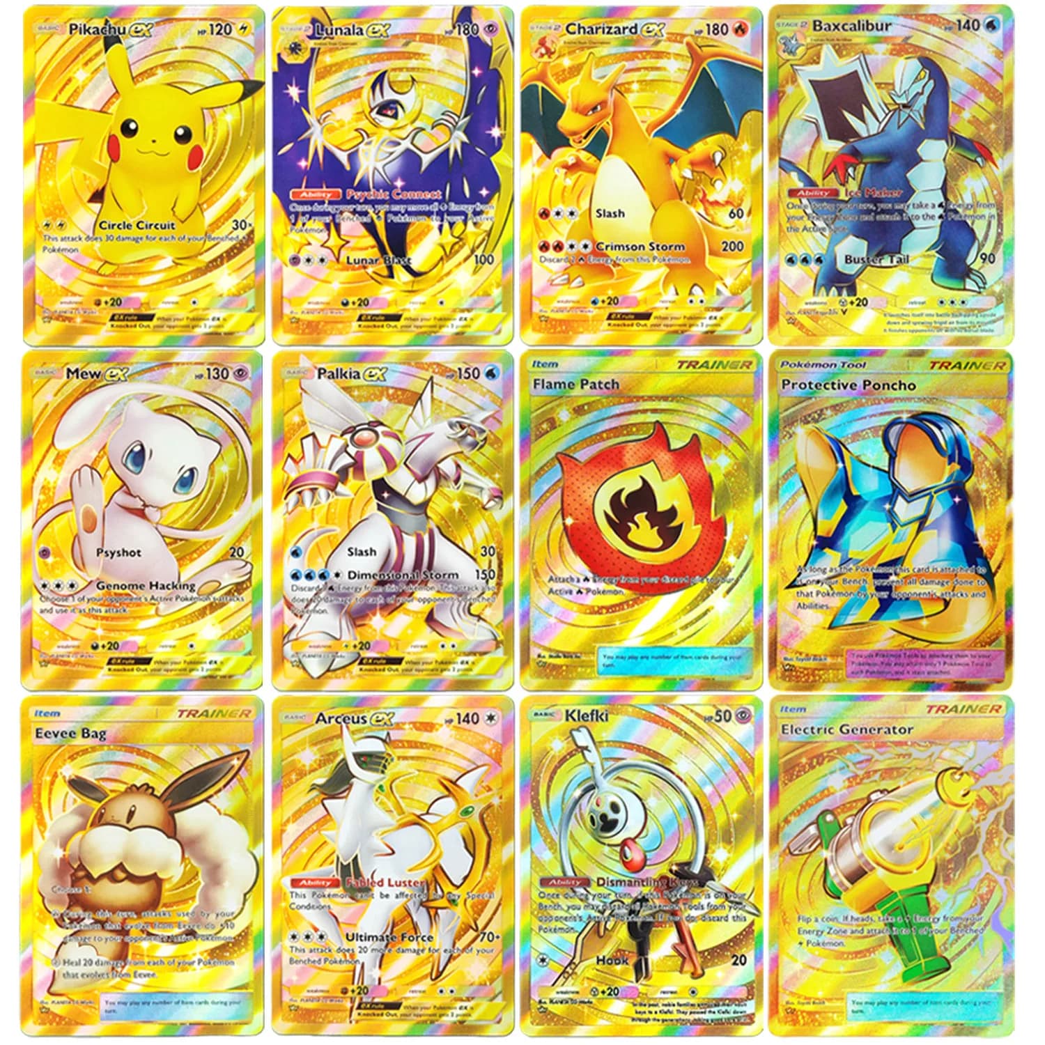 DIY Pokemon Pocket Gold Crown Rare Mewtwo Baxcalibur Charizard Eevee Klefki Lilligant Ho-oh Lugia Solgaleo Game Card Toy