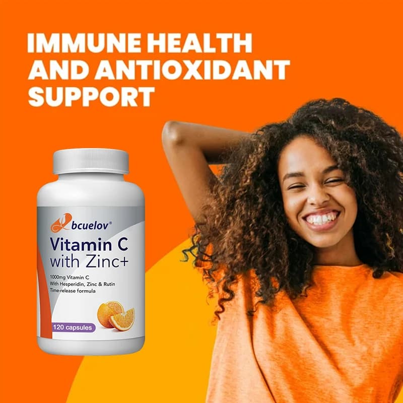 Vitamin C in High Absorption 1000mg with Zinc 5mg, 120 Capsules, Vitamin Supplement | Non-GMO and gluten-free, vegan