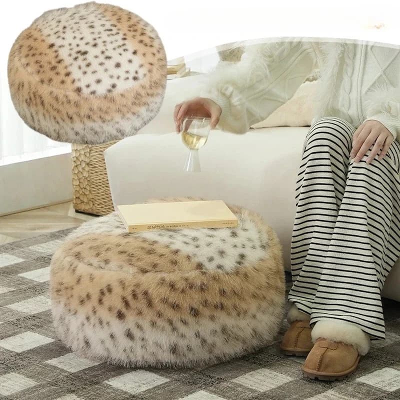 50x20cm Leopard Print Plush Cushion Cover Round Futon Tatami Floor Footstool Cover HomeDecor Moroccan Ottoman Meditation Pouf