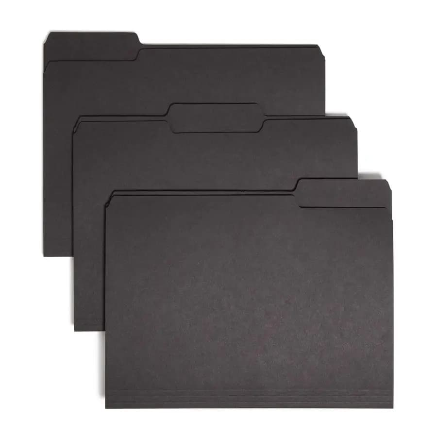 Cartella portadocumenti interna, 1 linguetta a 3 tagli, formato Letter, nera, 100 per scatola, cartelle espandibili per archivio