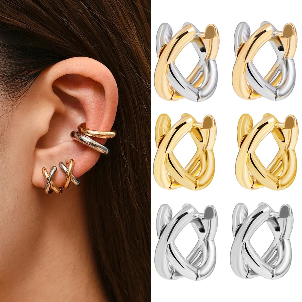HuggieHoop Earrings Small Colors Silver Crossed for Women Mini Cartilagine Piercing Earrings with Small Buckle for Ear Punk Jewelry