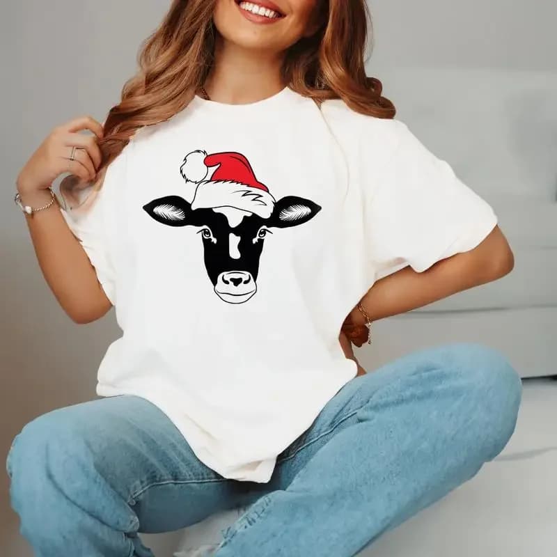 Christmas Cow T Shirt Funny Family Xmas