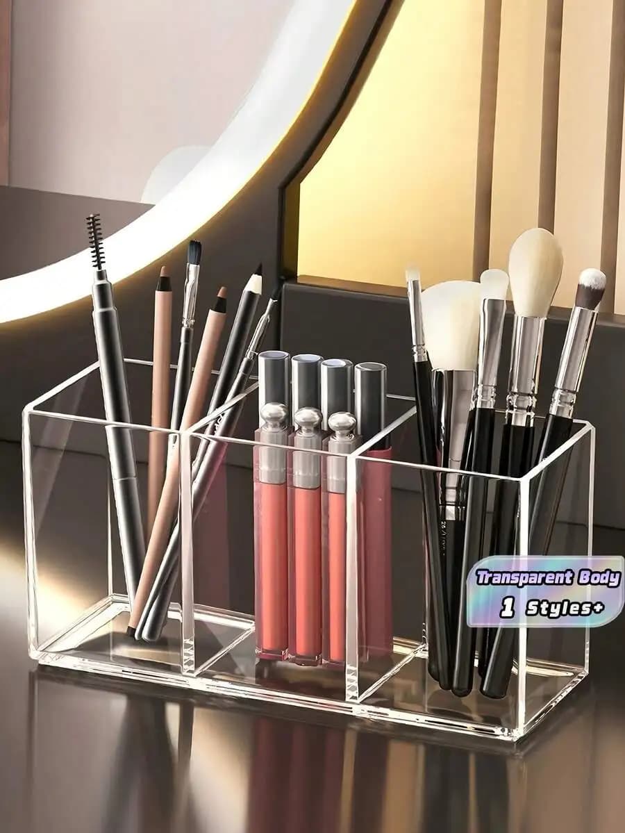 1pc Clear Makeup Brush Box, Multifunctional Storage Containers And Storage Box,Simple Office Desk Stationery And Pen Storage