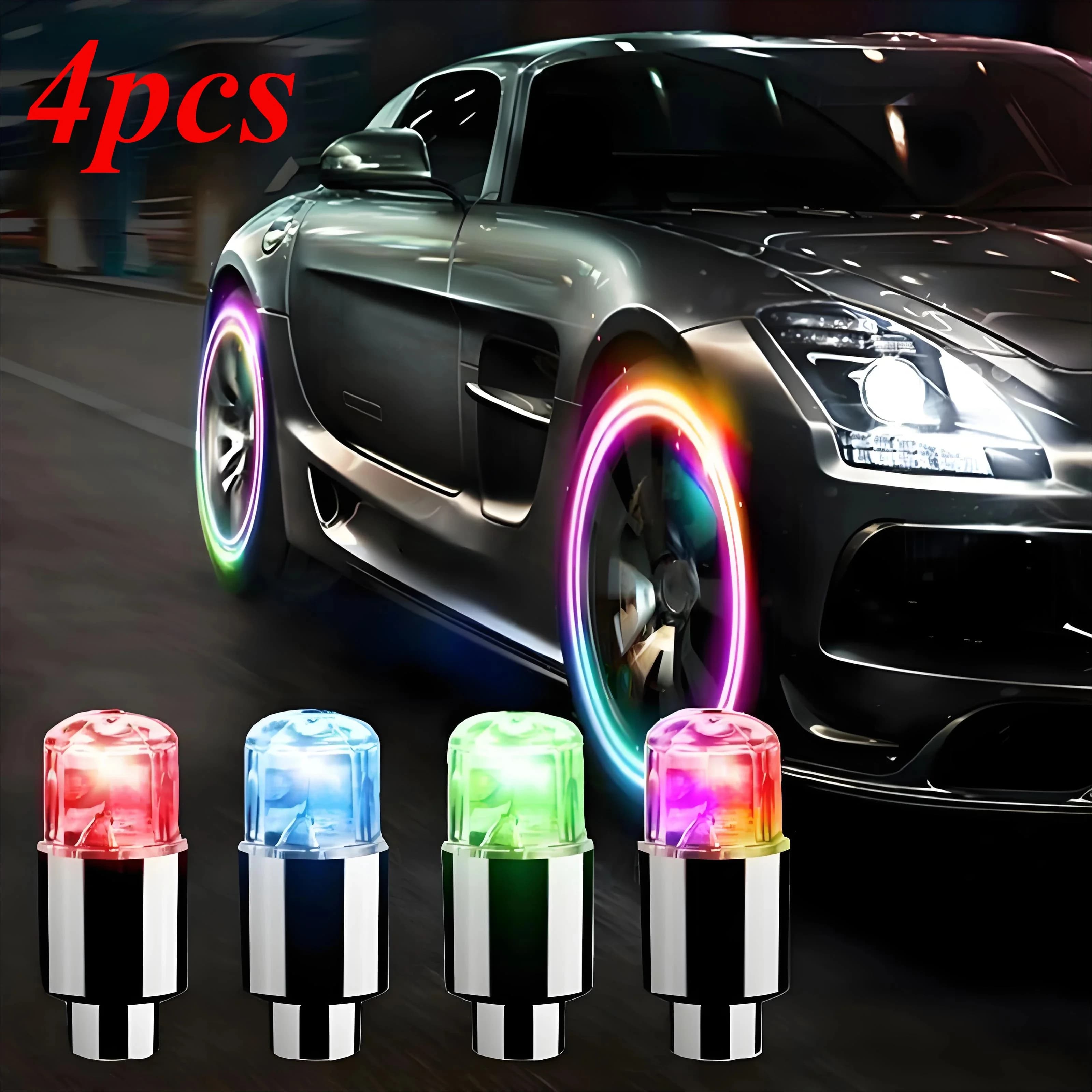 4 pcs/set car wheel lights tire air valve stem LED light cap cover auto bike accessories waterproof motorcycle