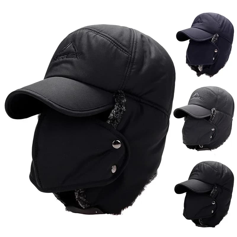 Winter Hat in Synthetic Pelliccia Hot Windproof Man Woman, Berretto Lei Feng Bomber with Eyelets, Black Ski Hat, Trapper, Antifreddo and Antineve