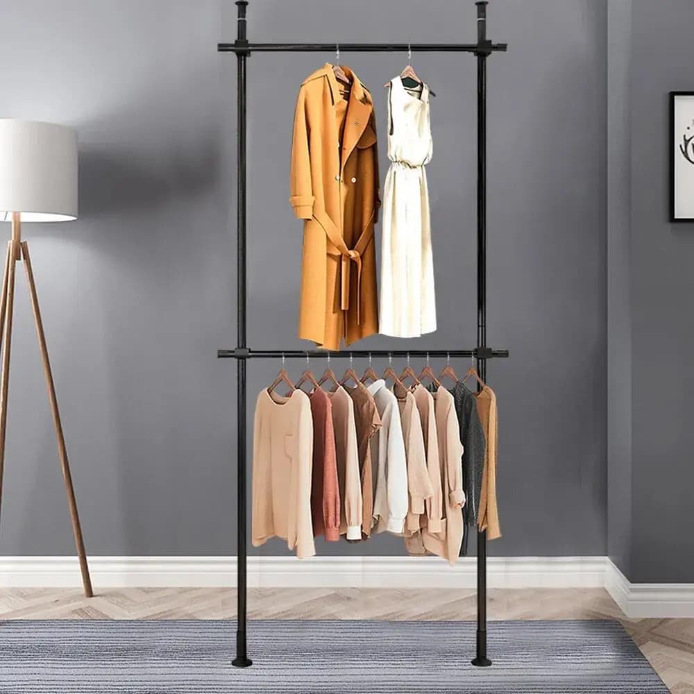 2 level stainless steel cabinet organizer: coat rack for clothes racks, storage space for cabinets