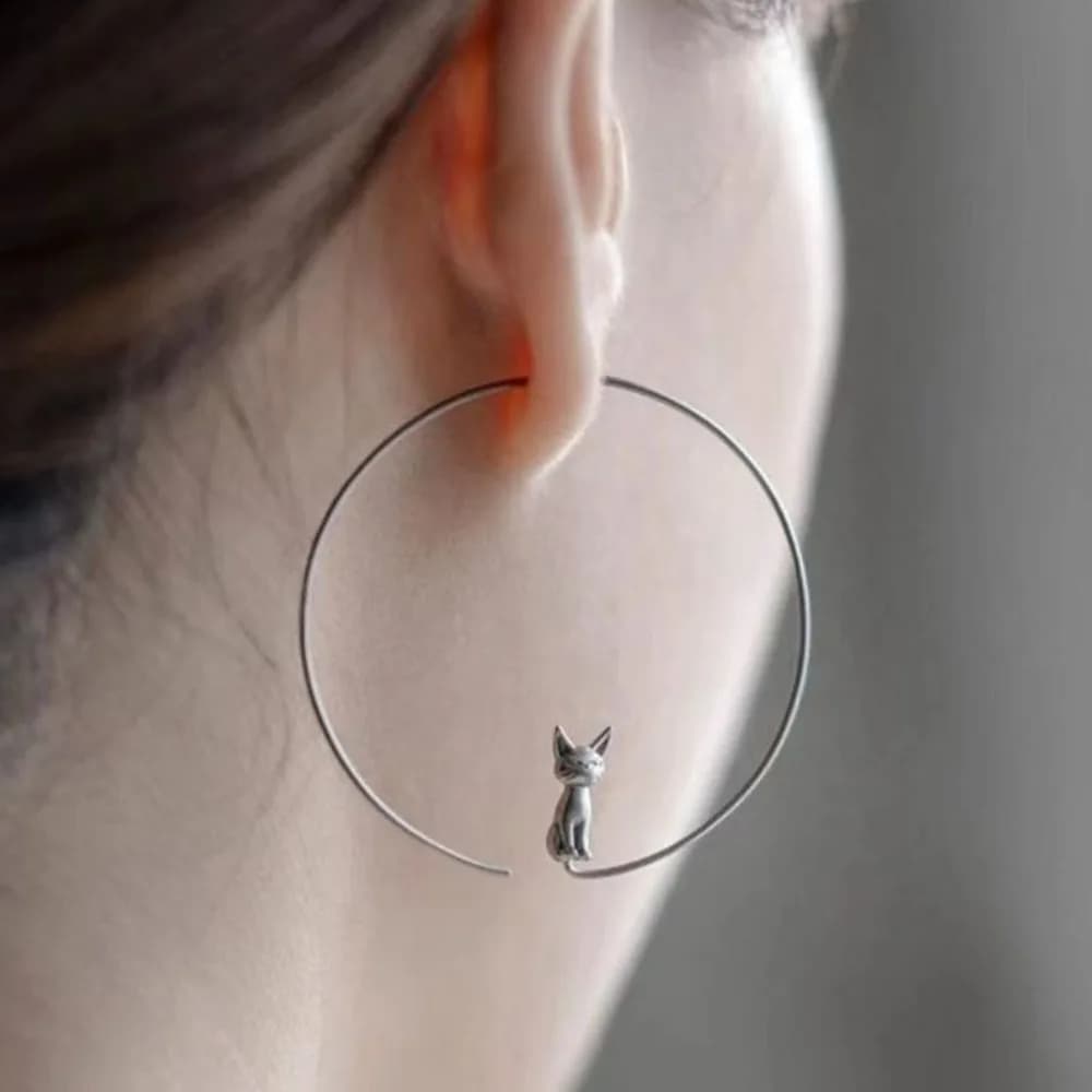 Orecchini a Cerchio Grandi a Forma di Gattino in Argento, Creativi e Squisiti, Gioielli con Animali Domestici per Donne, Regalo Originale