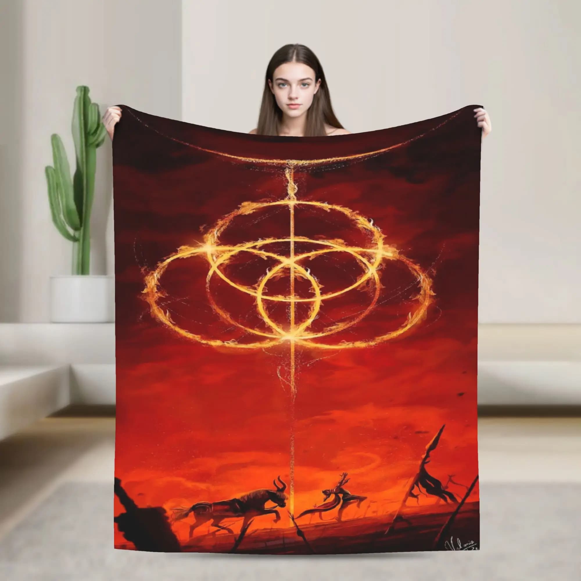 Elden Ring Flannel Blanket Warm Soft Throw Blanket for Bedroom Travel Office Print Bedspread Sofa Bed Cover