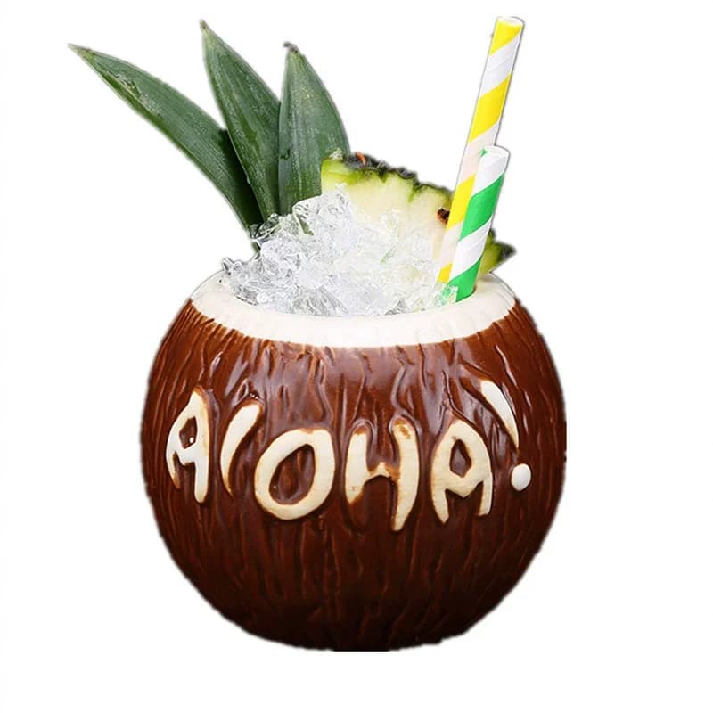 Tazza Tiki in ceramica a forma di cocco da 400 ml, porcellana creativa, birra, vino, tazza, strumento da bar
