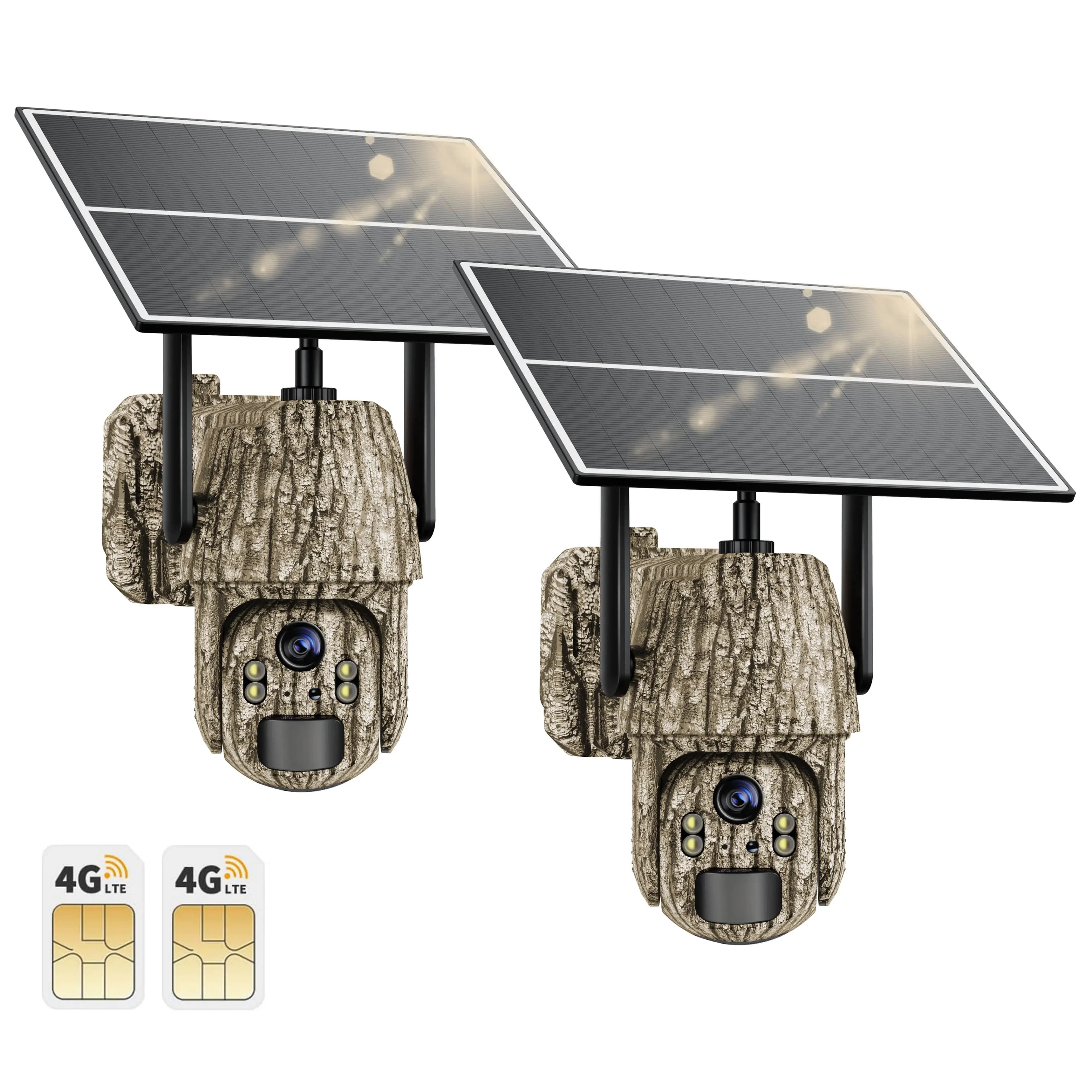 2 Pack 4G LTE Cellular Trail Cameras, Unlimited Data Plan, 360°Full Live View , 2K Security Camera Solar Power, Built-in SIM Card Outdoor Survival Kit