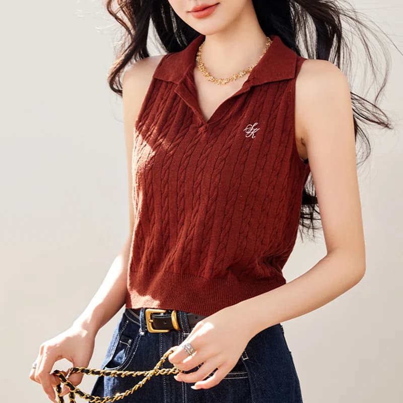 Canottiere slim fit senza maniche per abbigliamento donna Estate 2025 Nuova polo tinta unita T-shirt Street Casual Versatile Crop Top