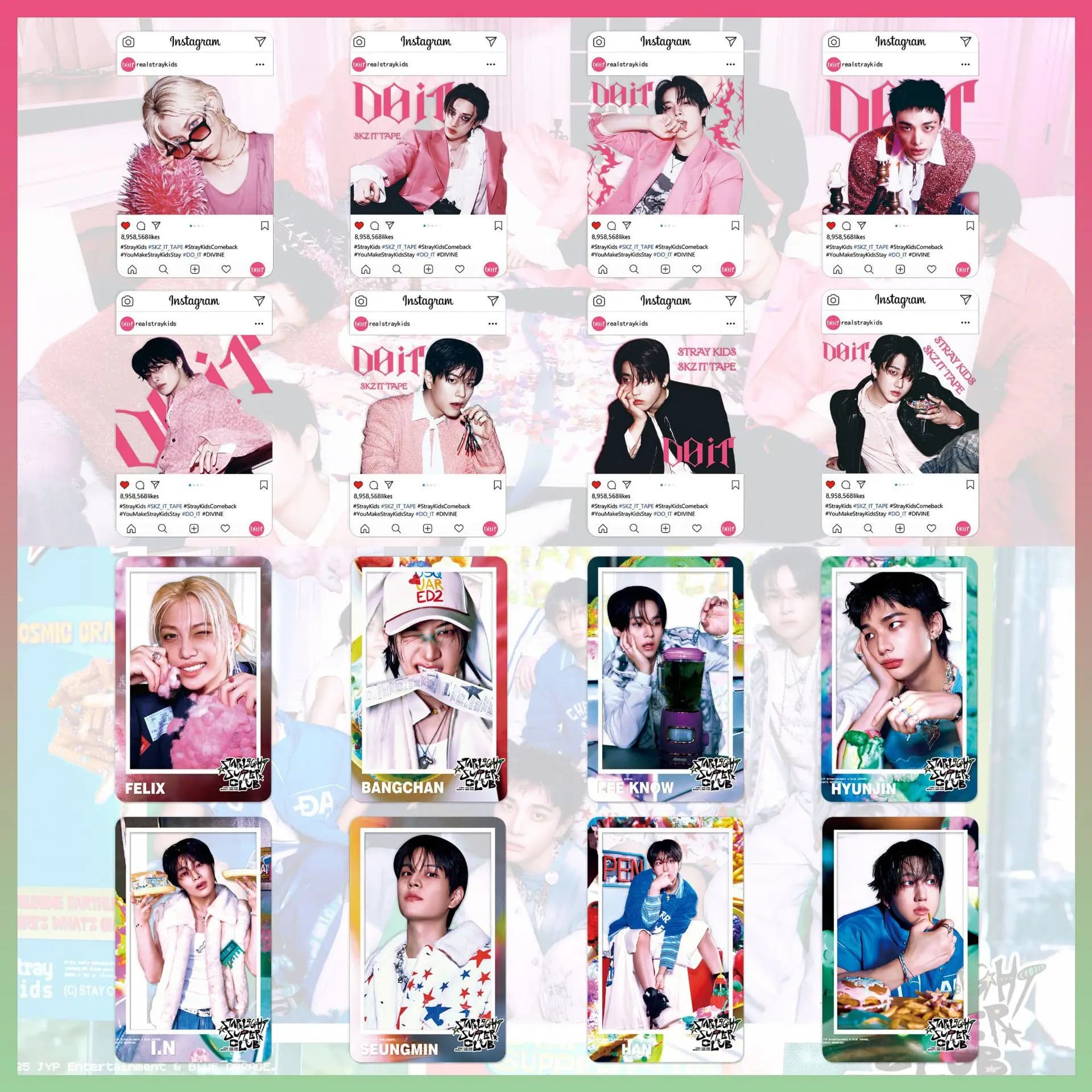 8 Pezzi Album Stray Kids DO IT Carte Trasparenti SKZOO Felix Periphery Carte PVC Piccole Carte di Supporto Collezione Fan Regalo Festivo