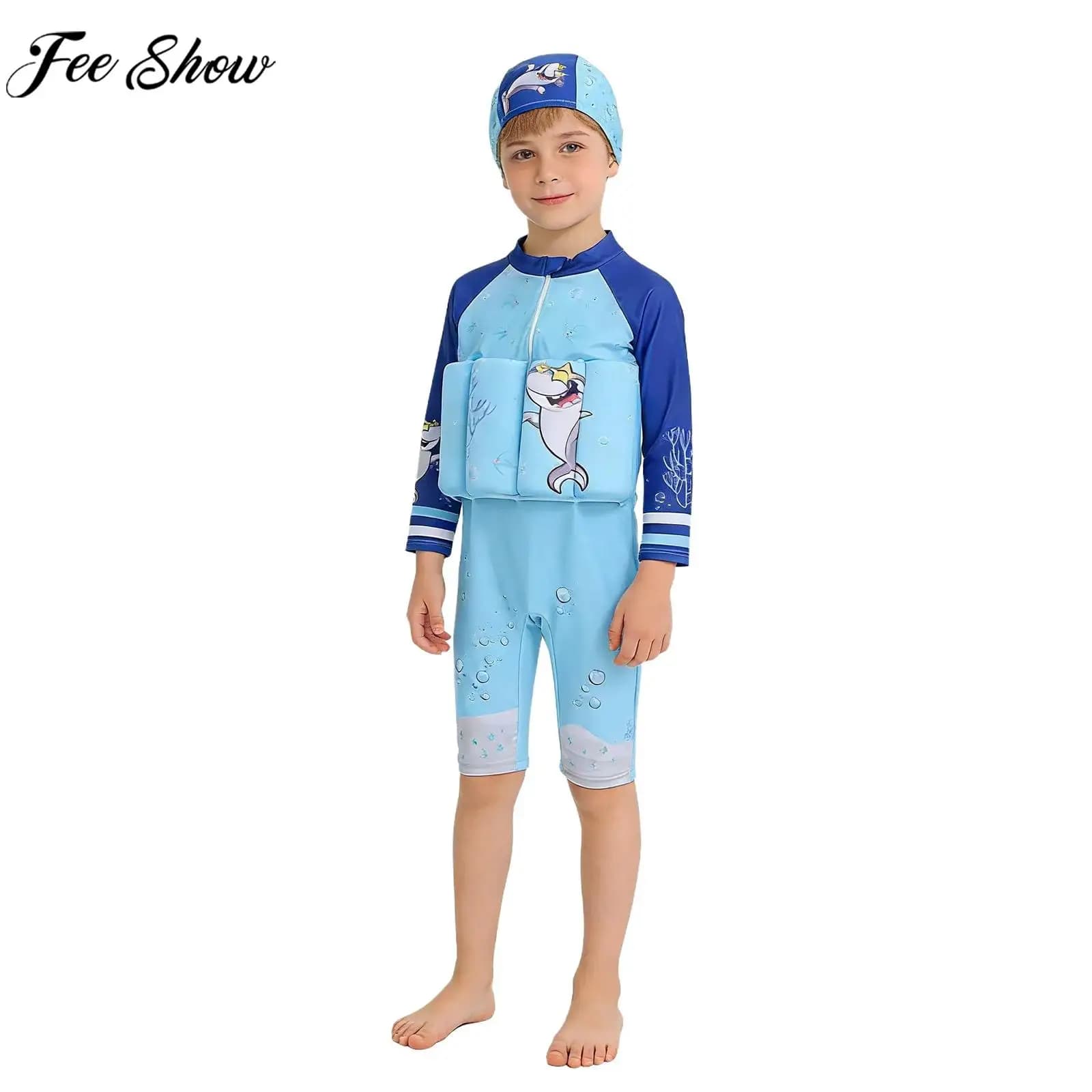 Swimwear for Children in Long Sleeves with Swimming Headphone, Beach and Pool Floating Suit, for Swimming