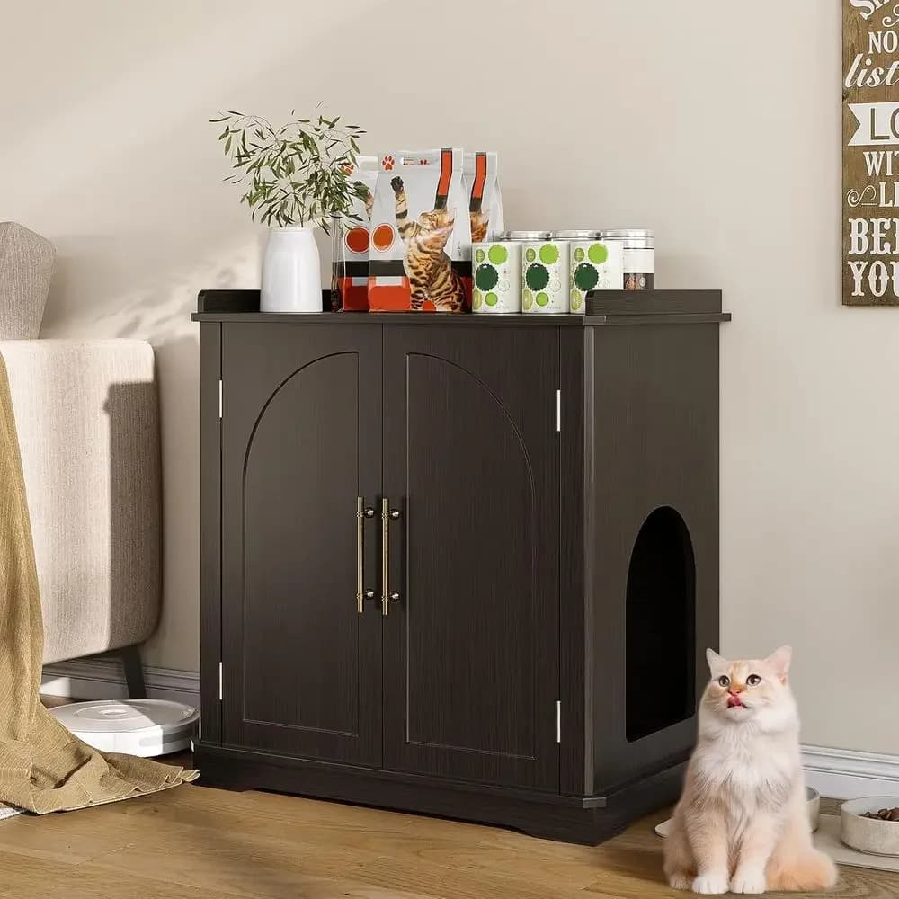 Black Hidden Litter Box Furniture with Removable Dividers, Reversible Entrance, 31.4 L for Cats