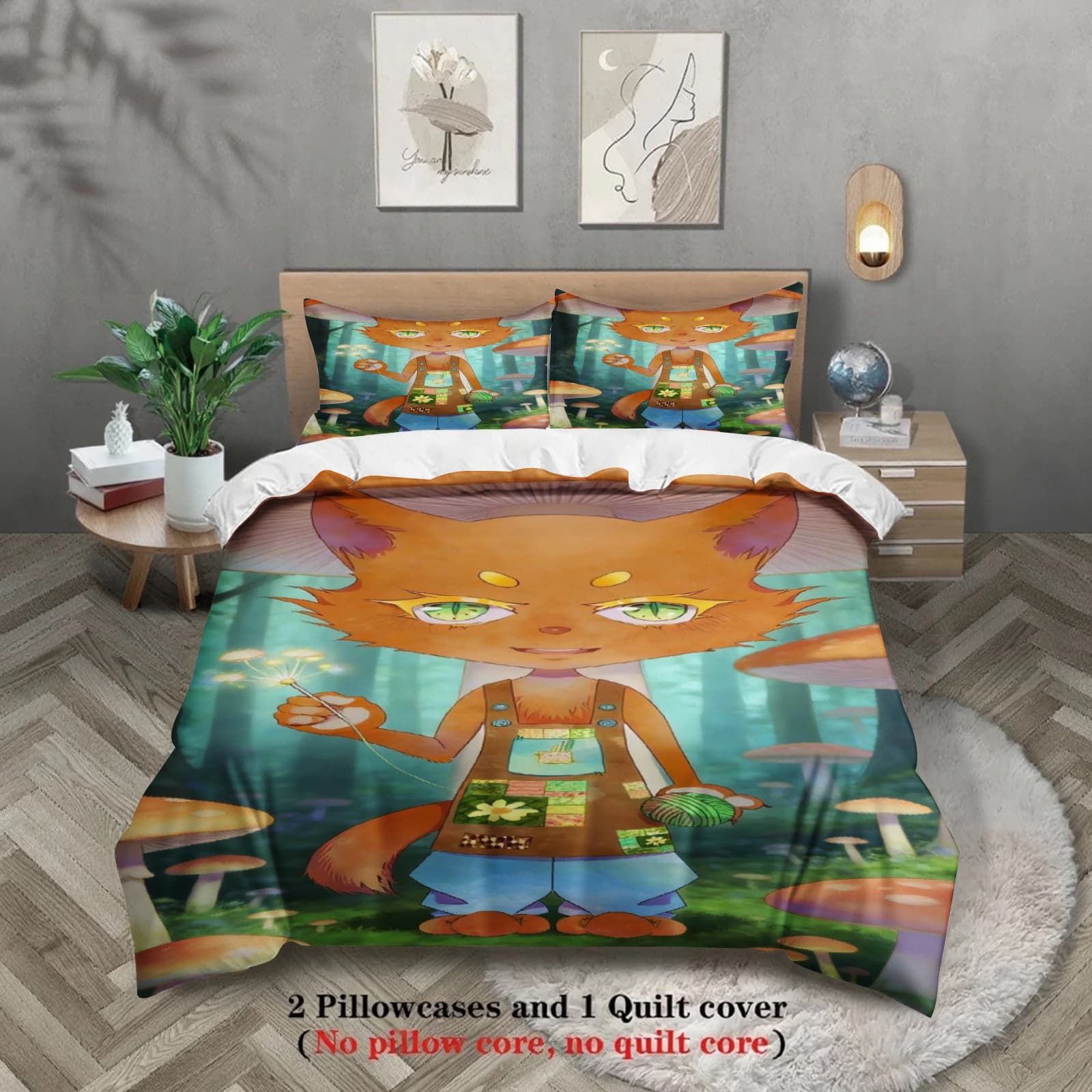 Bed linen set Softville Cozy Town Cute Fern the Quilt Fox with duvet and pillowcase for children's room decoration