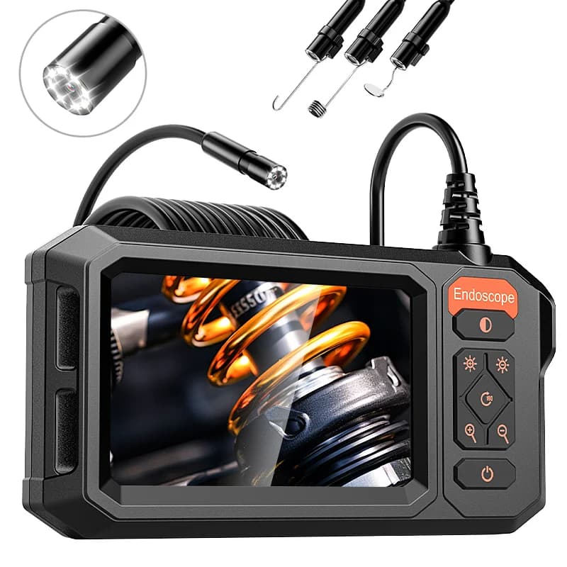 Telecamera Endoscopica con Schermo IPS da 4.3'', Impermeabile, per Ispezione Tubi Auto e Fognature, Sonda da 8MM con 8 LED Regolabili