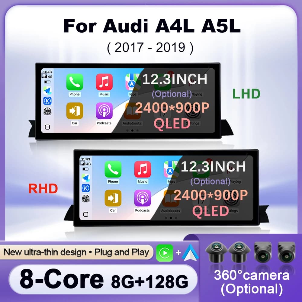 12.3 inch Android QLED Screen for Audi A4L A5L 2017-2019 Autoradio DSP Stereo CarPlay GPS Navigation BT