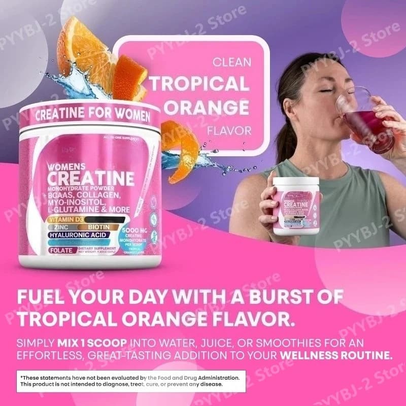 Daily Food Supplement for Health and Food, Creatine in Powder for Women, Creatine Monohydrate with BCAAs and Amino Acids