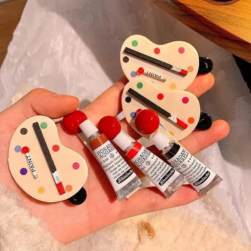 1 pz creativo tavolo da disegno fatto a mano a becco d'anatra tornante divertente vernice acquerello fermaglio per capelli per le donne bambino capelli Barrette Party Decor