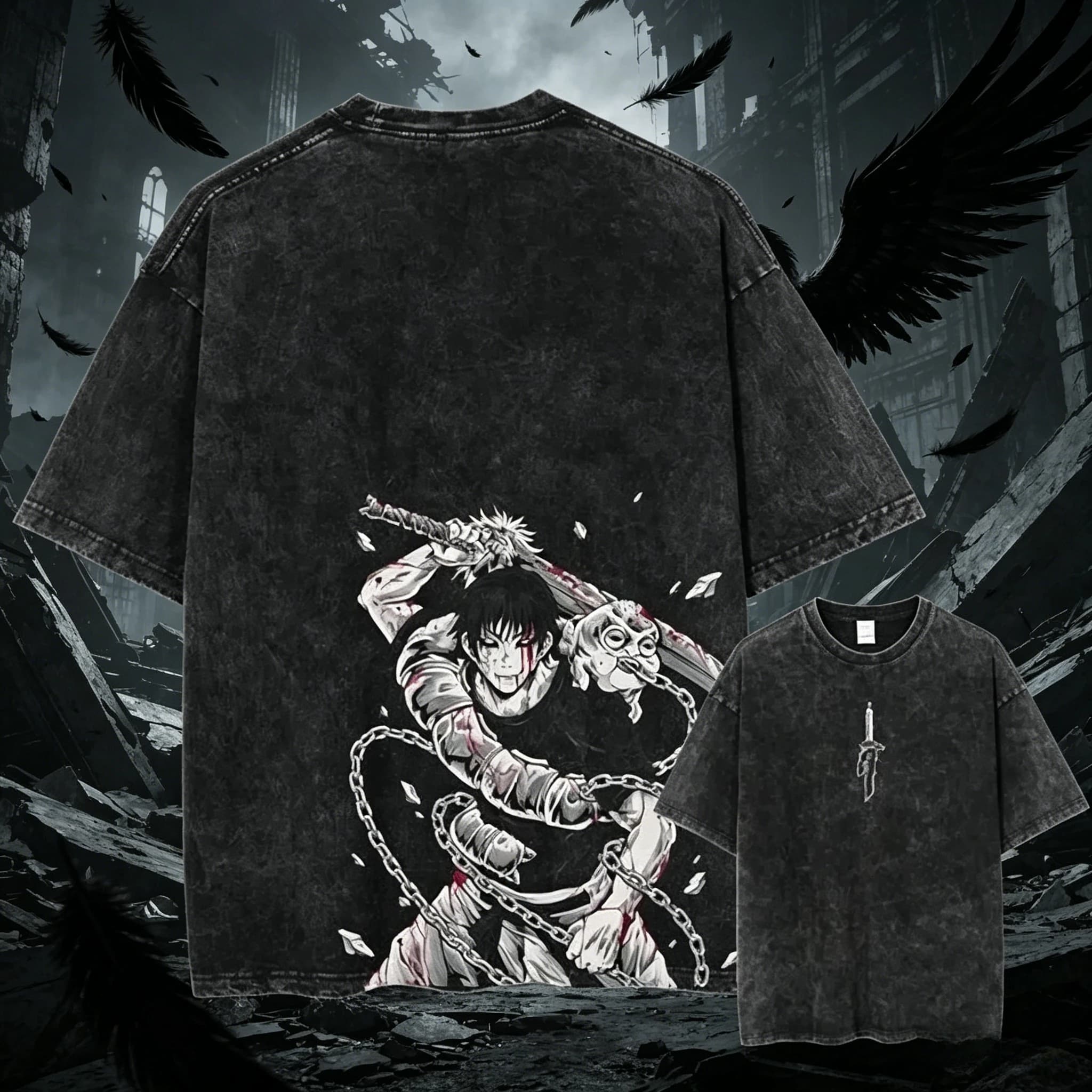 T-shirt stampata Fushiguro Toji Estate 2026 Anime Jujutsu Kaisen, T-shirt casual larga in cotone lavato da uomo e donna