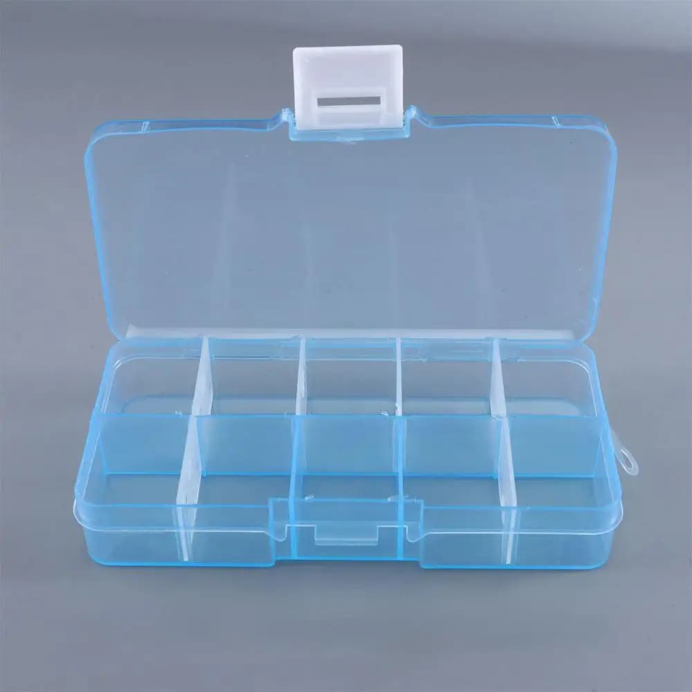 Scatola porta esche e ami da pesca quadrata in plastica trasparente, smontabile, con 10 scomparti
