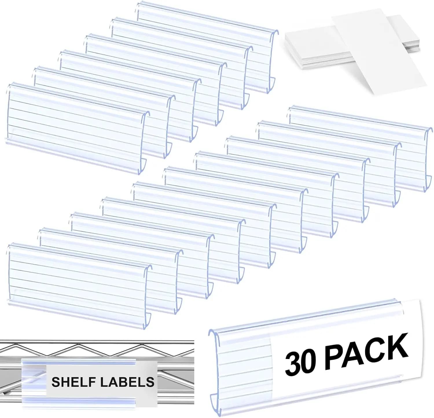 30 supporti per etichette da scaffale in plastica trasparente con inserti per scaffali in filo metallico da 1-1/4 pollici, per organizzare cucina e negozio