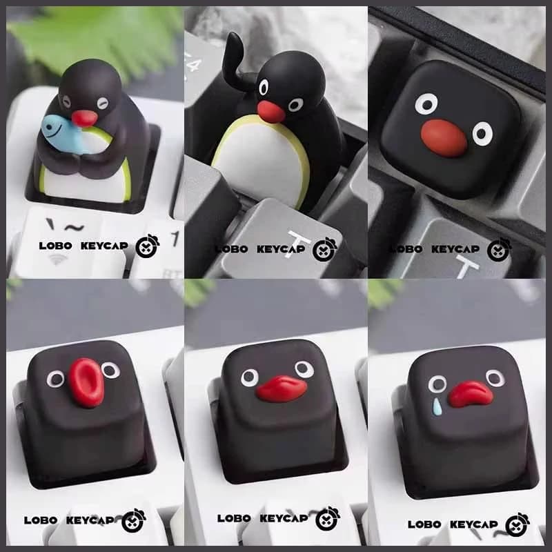 Keycap Personalizzati per Tastiera Meccanica con Immagine di Pinguino, Serie Pingu, Materiale in Resina, Regali Divertenti