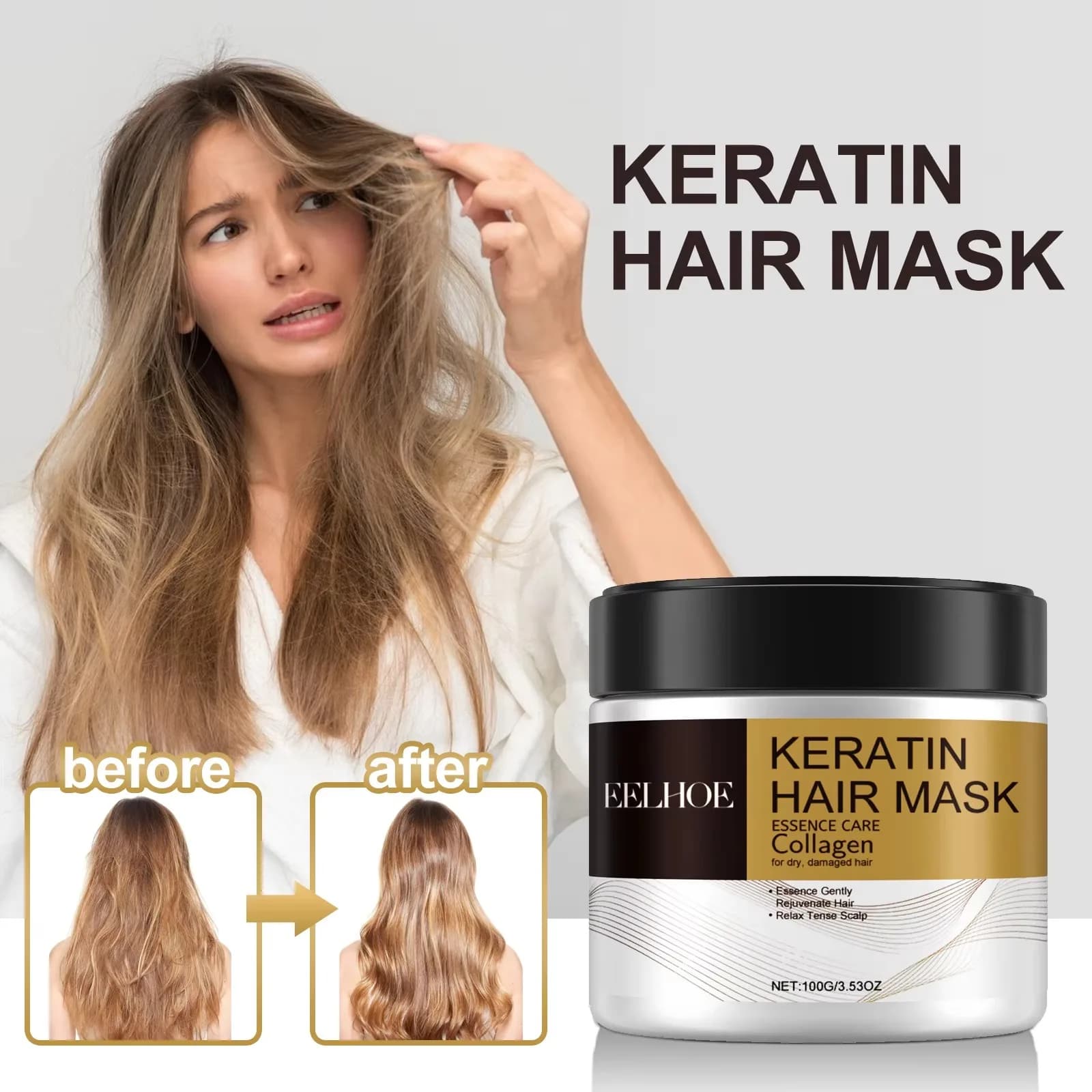 Keratin Collagen Hair Mask Dual Oil Control Moisturizer Conditioner Repair Dry Frizz Damaged Frizz Tangles Soft Smooth Hair cera