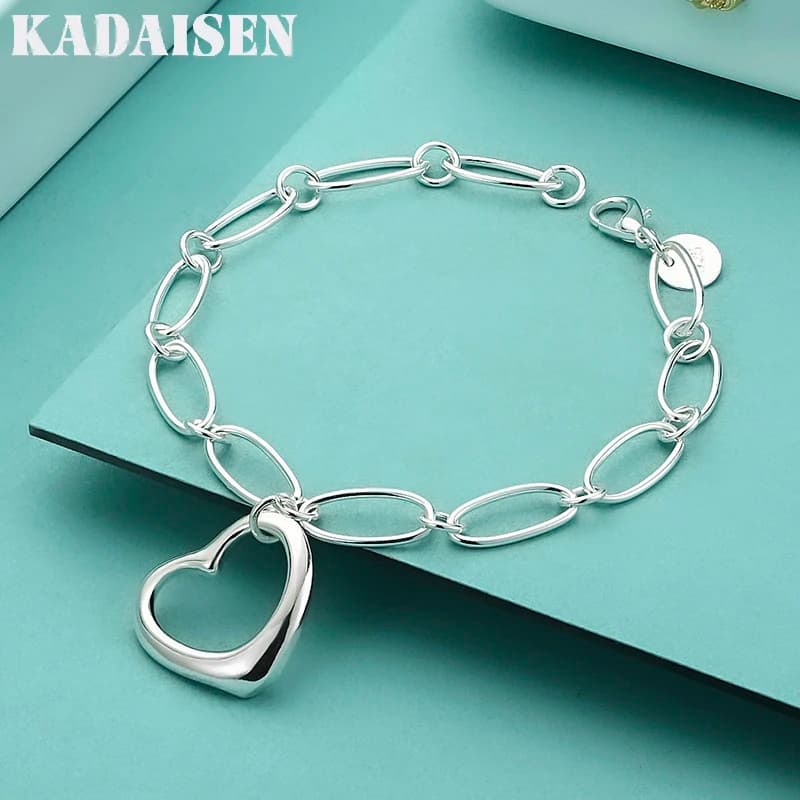 New 925 sterling silver bracelets with heart shaped pendants for wedding, chain with women's pendants, fashionable jewelry, beautiful, 8 inches 20 cm