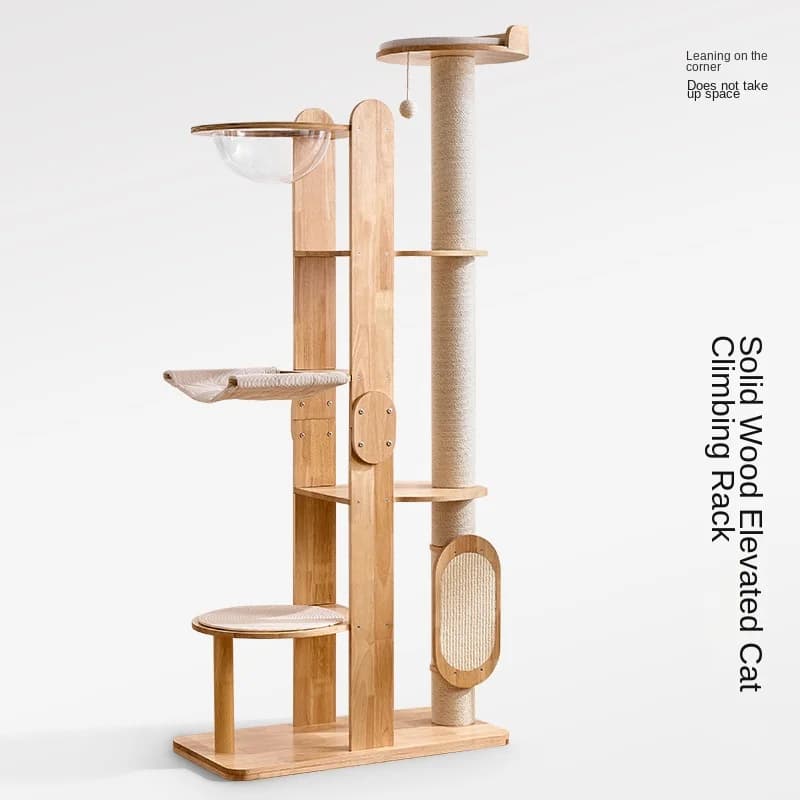 Moderna Colonna per Gatti in Legno Massello con Nido Integrato, Tiragraffi in Sisal Resistente all'Usura, Giocattolo e Albero per Gatti