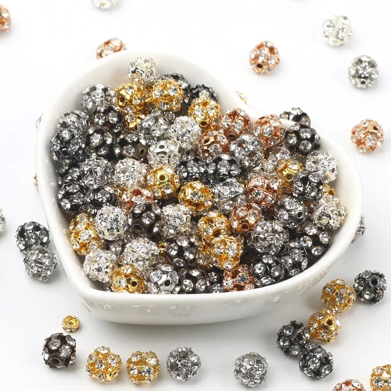 50 pz 6/8/10mm Rotondo Strass Perline di Metallo Sfera di Cristallo Perline Del Distanziatore Per La Produzione di Gioielli Fai Da Te Collana Del Braccialetto accessori