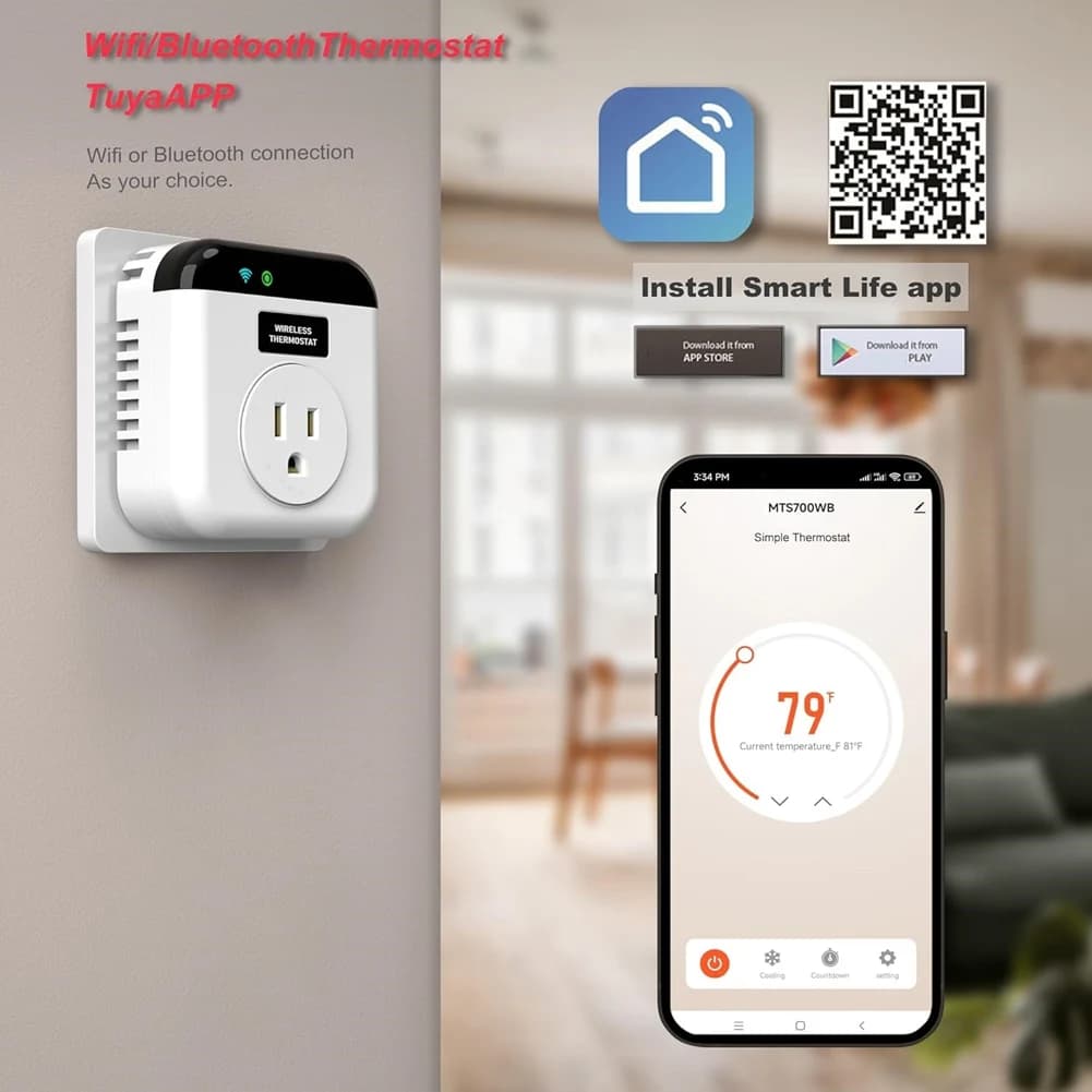 Presa termostato Wi-Fi programmabile intelligente Y19A con controllo vocale e app, configurazione spina americana