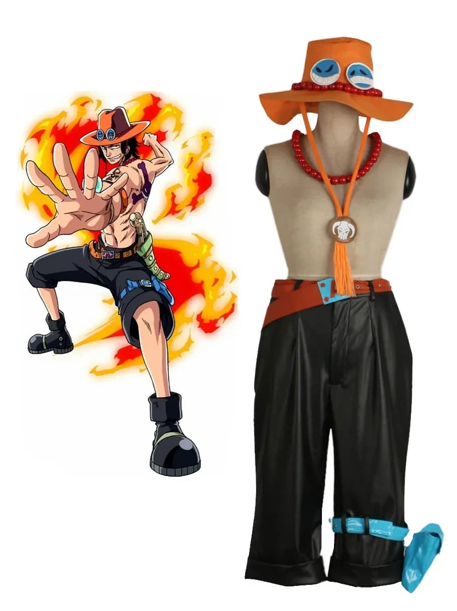 Portgas D Ace Cosplay Costume Full Set with Hat Necklace