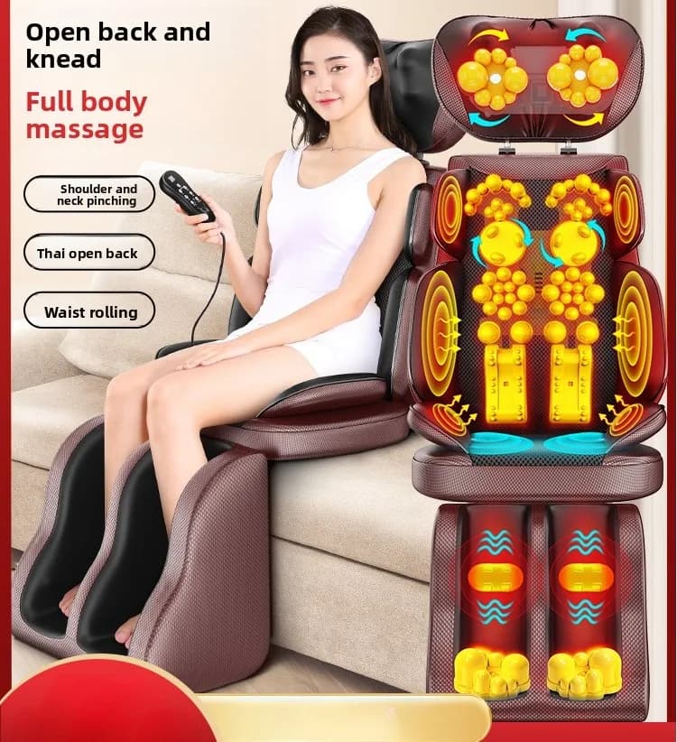 Back and neck massager with massage chair cushion for whole body warm adjustable Shiatsu kneading seat