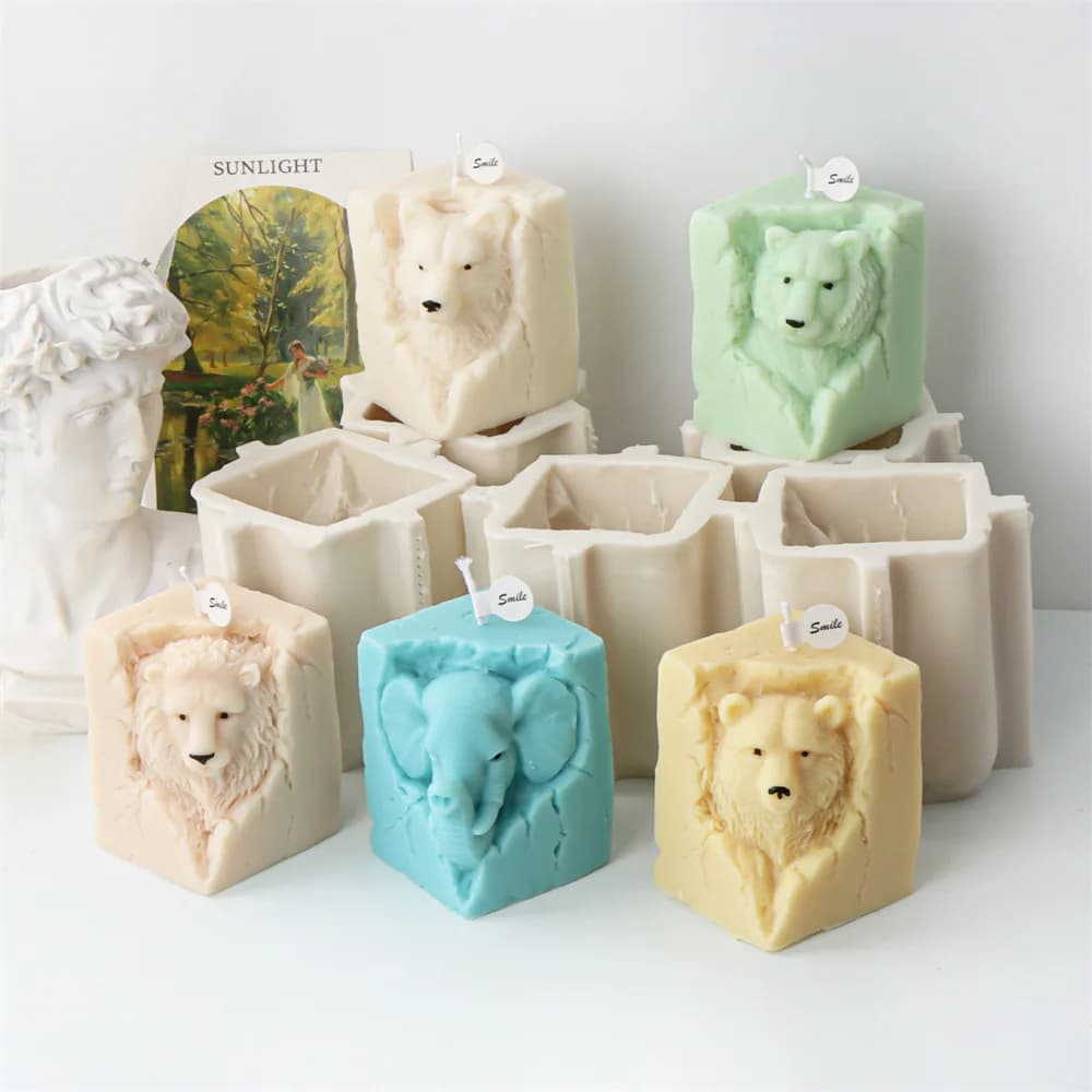 Animale a forma di ceppo 3D Orso nero Lupo Tigre Elefante Statua Animale Forma di pilastro Stampo per candele in silicone Strumento in resina fai da te