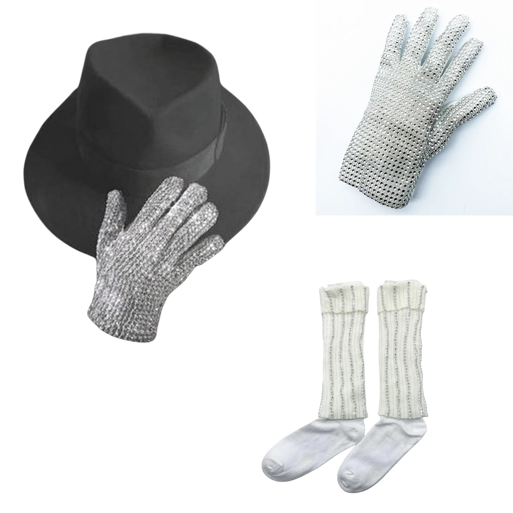 Impersonatore Michael Jackson Costumi Prop Cappello Fedroa Guanto Calzini fatti a mano per Audlts Impersonator