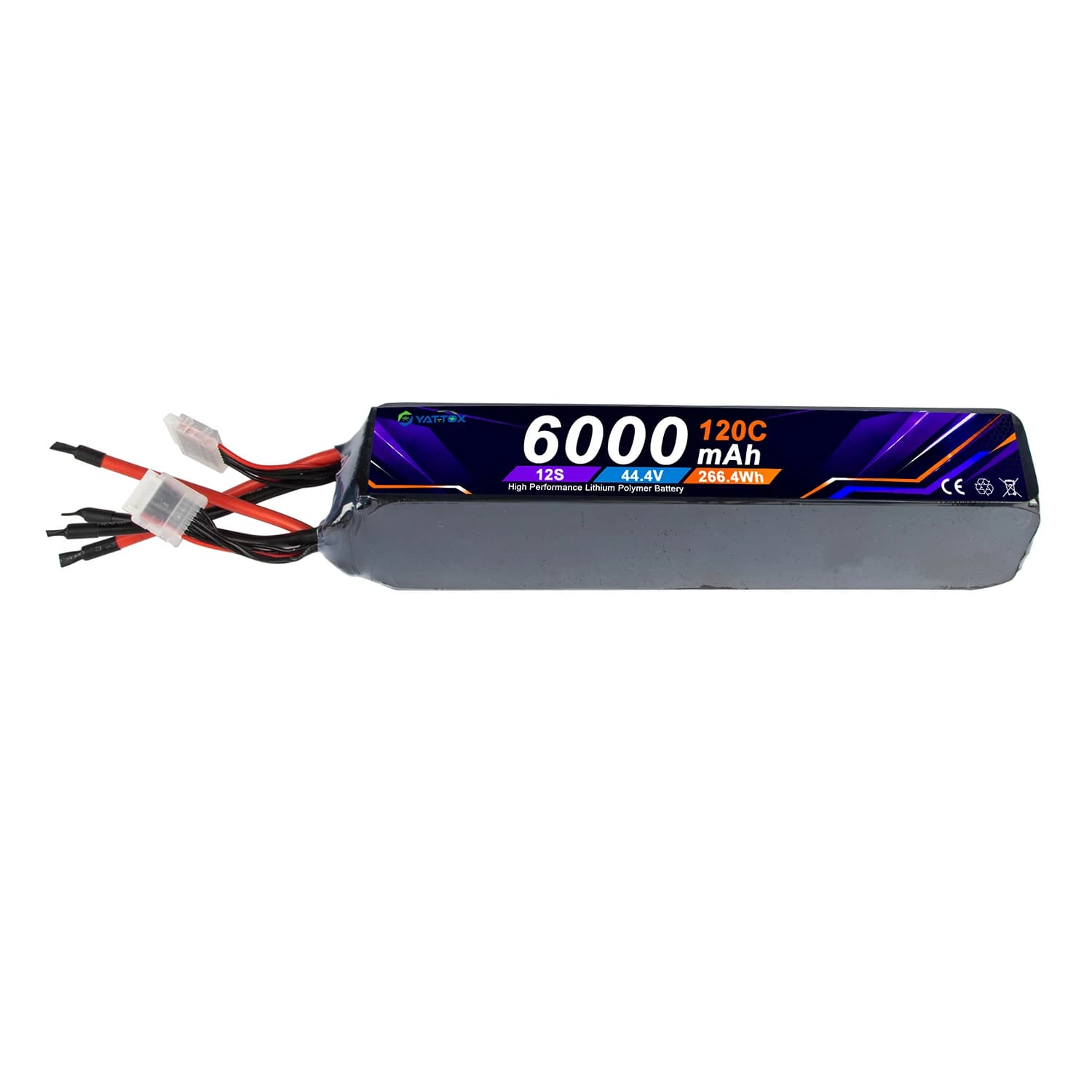 Yattox 12S 6000mAh 120C 100%LCO Stick LiPo Battery 44.4V Long Slim Power Pack for 700 Class RC Helicopter Large EDF Jet Airplane