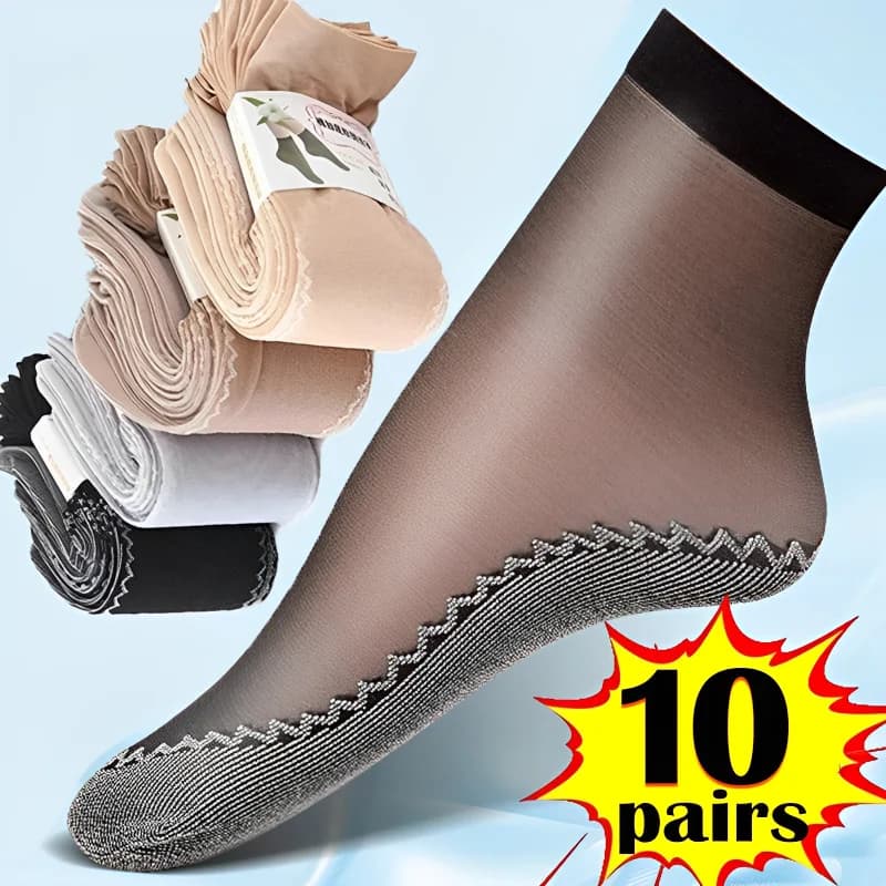 10 paia di calzini morbidi da donna primavera estate calzini di seta in velluto fondo antiscivolo giunzione calzino traspirante ultrasottile da donna trasparente