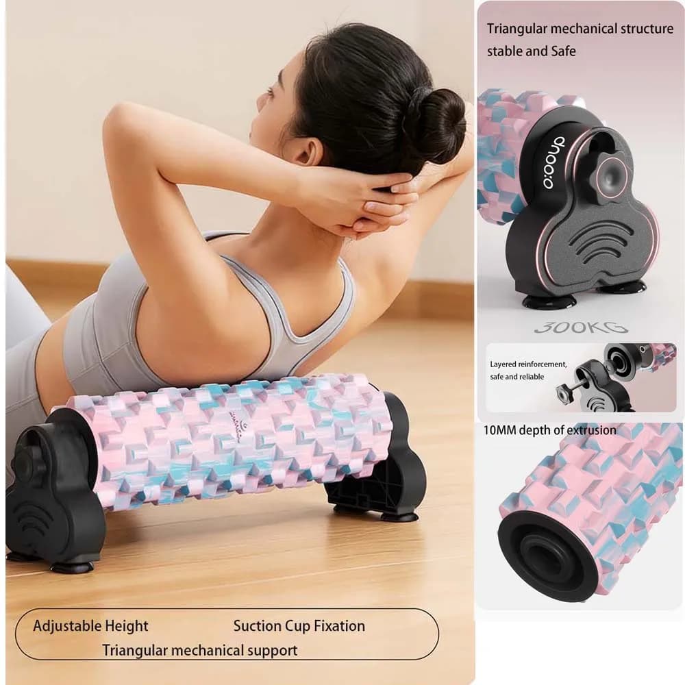 Rullo in schiuma EVA per fitness e yoga con ventosa 360 ° Rullo in Schiuma per Massaggi e Stretching Profondo della Schiena, Regolabile in Altezza